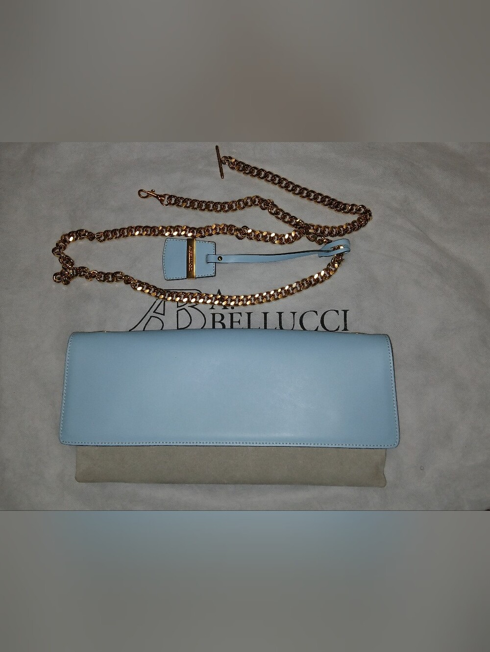 A. Bellucci Two-Tone Light Blue/Gray Leather and Sued Chain Shoulder Bag